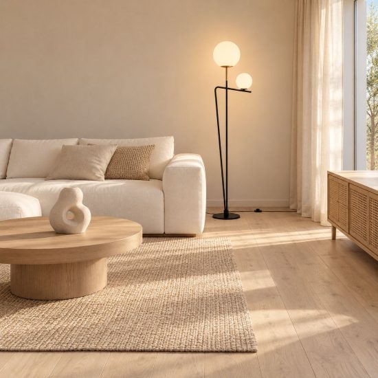 Lampada da terra 2 luci per soggiorno moderna nera e oro con diffusori in vetro bianco