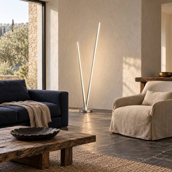 Piantana led 45w 2000k 4000k dimmerabile dim to warm per soggiorno a forma di v nichel opaco