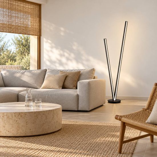 Lampada da terra led 45w 2000k 4000k dimmerabile dim to warm per soggiorno a forma di v nera