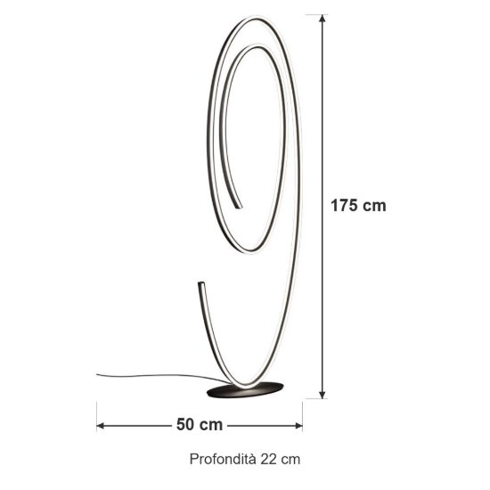 Lampada da terra led 62w 2000k 4000k dimmerabile dim to warm per soggiorno a spirale nera