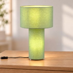 Lampada da tavolo 2 luci per soggiorno in tessuto verde pistacchio con base luminosa