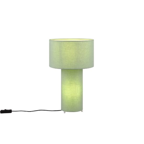 Lampada da tavolo 2 luci per soggiorno in tessuto verde pistacchio con base luminosa