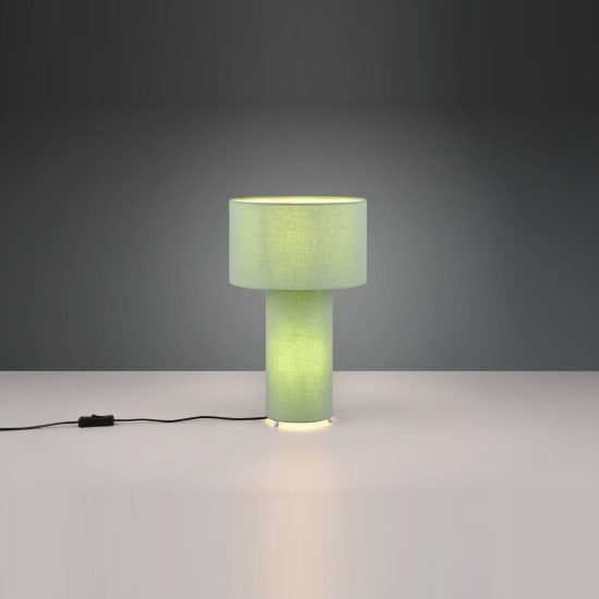 Lampada da tavolo 2 luci per soggiorno in tessuto verde pistacchio con base luminosa