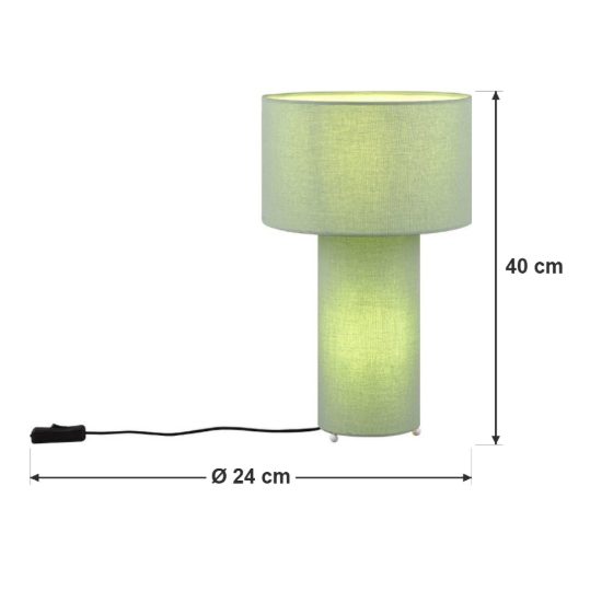 Lampada da tavolo 2 luci per soggiorno in tessuto verde pistacchio con base luminosa