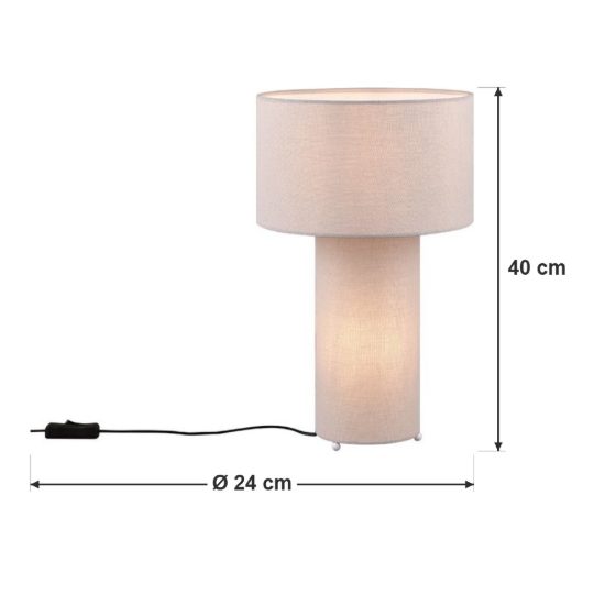 Lampada da tavolo 2 luci per soggiorno in tessuto grigio pastello con base luminosa