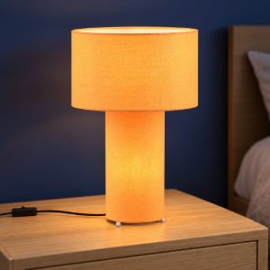 Lampada da tavolo 2 luci per soggiorno in tessuto giallo con base luminosa