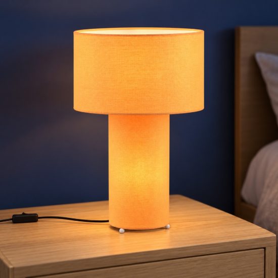 Lampada da tavolo 2 luci per soggiorno in tessuto giallo con base luminosa