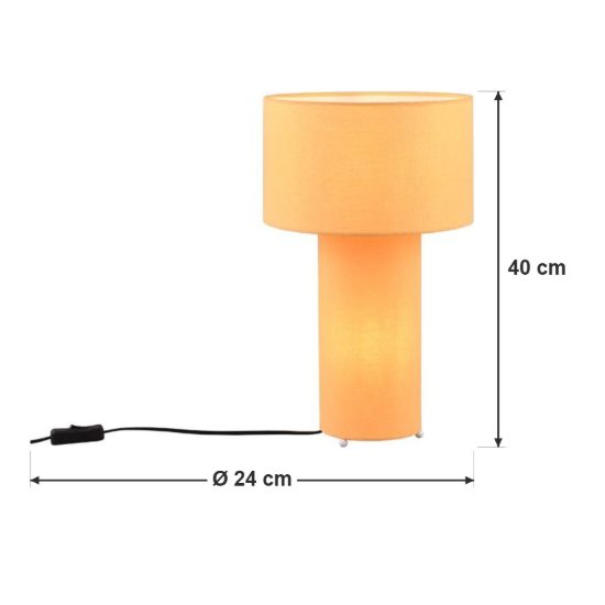 Lampada da tavolo 2 luci per soggiorno in tessuto giallo con base luminosa