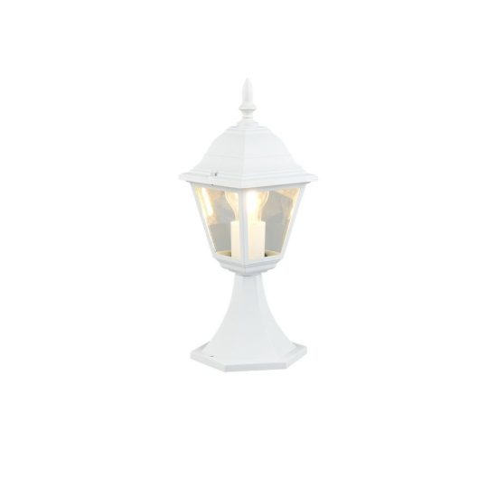 Lampioncino da giardino paletto ip44 a lanterna quadrata bianco con vetro trasparente