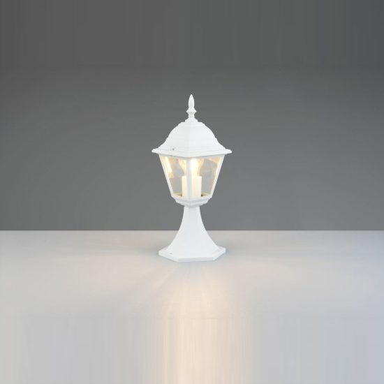 Lampioncino da giardino paletto ip44 a lanterna quadrata bianco con vetro trasparente