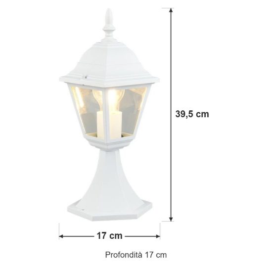 Lampioncino da giardino paletto ip44 a lanterna quadrata bianco con vetro trasparente