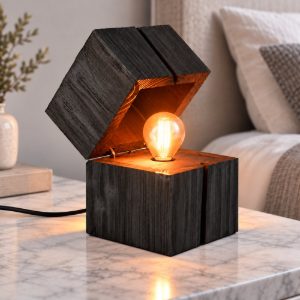 Abat-jour per comodino moderno a forma di scrigno in legno nero