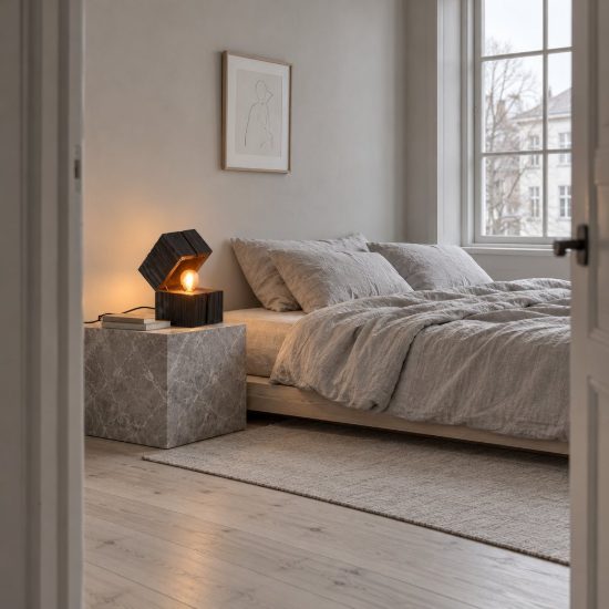 Abat-jour per comodino moderno a forma di scrigno in legno nero