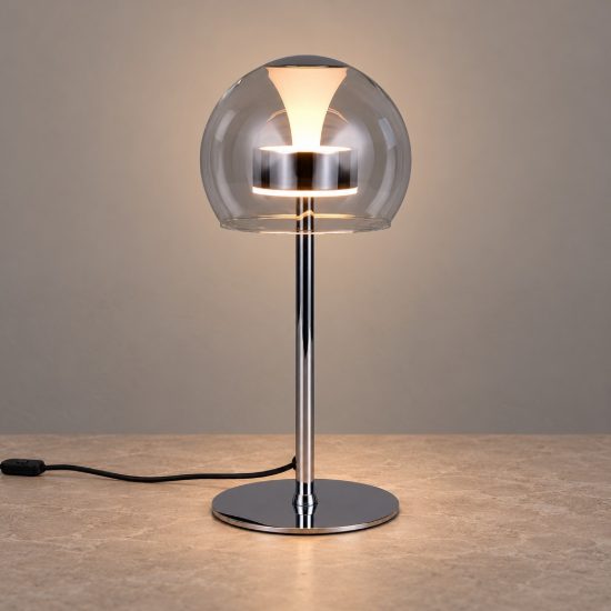 Abat-jour led 8w cct 2300k 3000k 4000k touch per comodino cromo con vetro trasparente