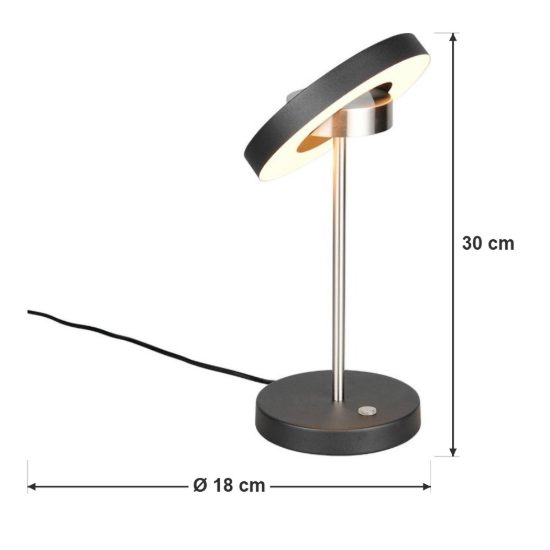 Abat-jour led 12w cct 2300k 3000k 4000k touch per comodino orientabile nero nichel opaco