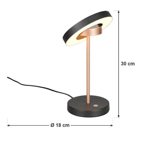Abat-jour led 12w cct 2300k 3000k 4000k touch per comodino orientabile nero caffe