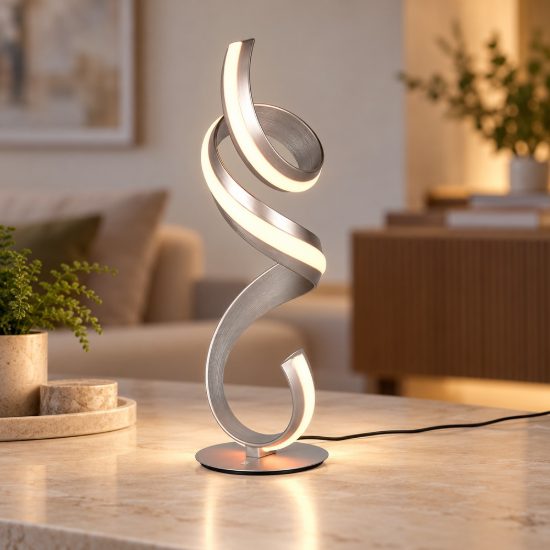 Lampada da tavolo led 17w 2000k 4000k dim to warm per soggiorno a spirale nichel opaco