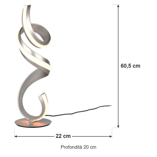 Lampada da tavolo led 17w 2000k 4000k dim to warm per soggiorno a spirale nichel opaco
