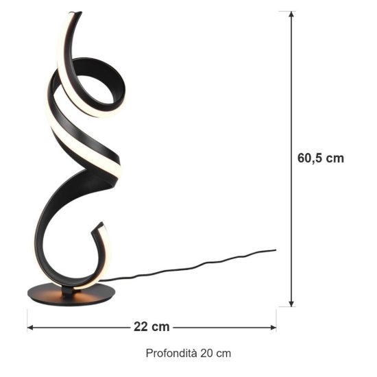 Lampada da tavolo led 17w 2000k 4000k dim to warm per soggiorno a spirale nera