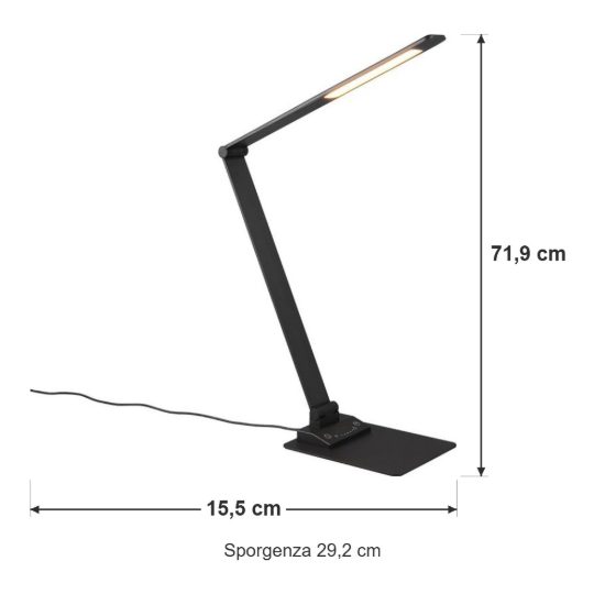 Lampada da scrivania led 6,5w 3000k 5000k 6500k touch per ufficio con presa usb nera