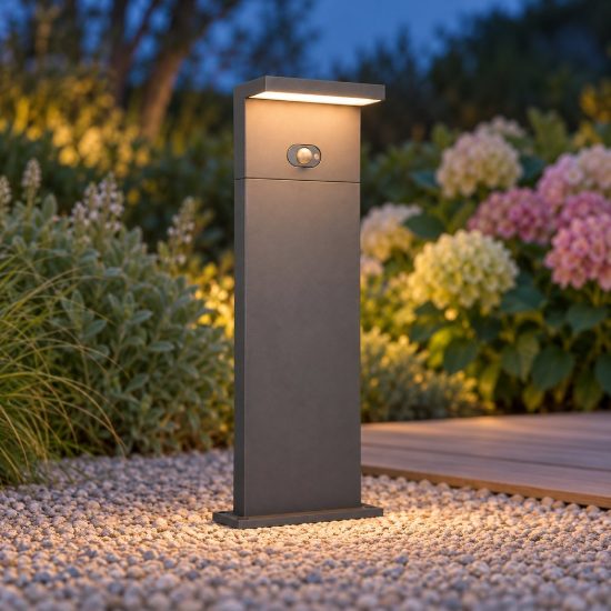 Lampioncino da giardino solare led 5w cct 2300k 4000k con sensore di movimento ip65 antracite