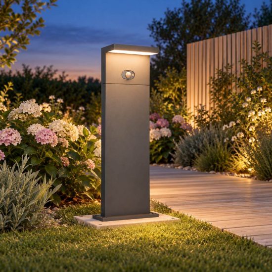 Lampioncino da giardino solare led 5w cct 2300k 4000k con sensore di movimento ip65 antracite