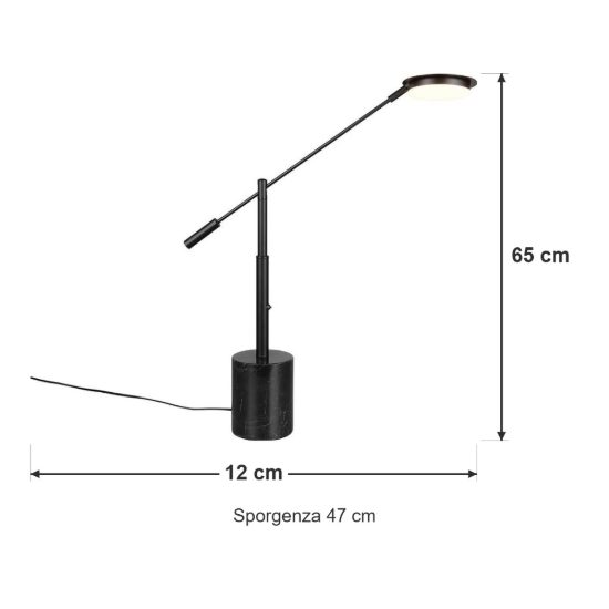 Lampada da tavolo per soggiorno led 10w cct 2300k 3000k 4000k touch nera con base in marmo nero