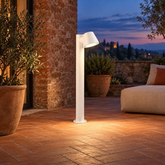 Lampioncino da giardino paletto ip44 moderno bianco con vetro trasparente