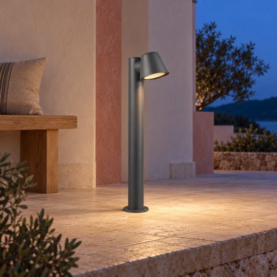Lampioncino da giardino paletto ip44 moderno antracite con vetro trasparente