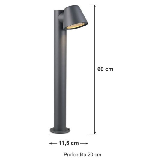 Lampioncino da giardino paletto ip44 moderno antracite con vetro trasparente