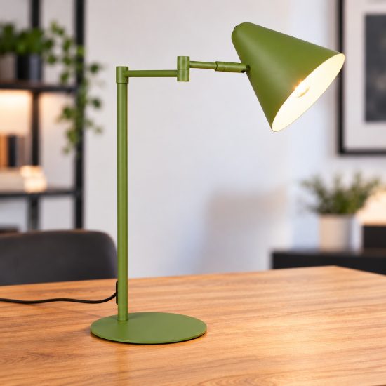 Lampada da tavolo per salotto orientabile moderna verde con paralume a cono interruttore