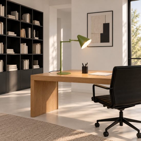 Lampada da tavolo per salotto orientabile moderna verde con paralume a cono interruttore