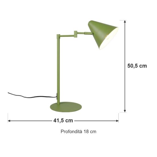 Lampada da tavolo per salotto orientabile moderna verde con paralume a cono interruttore