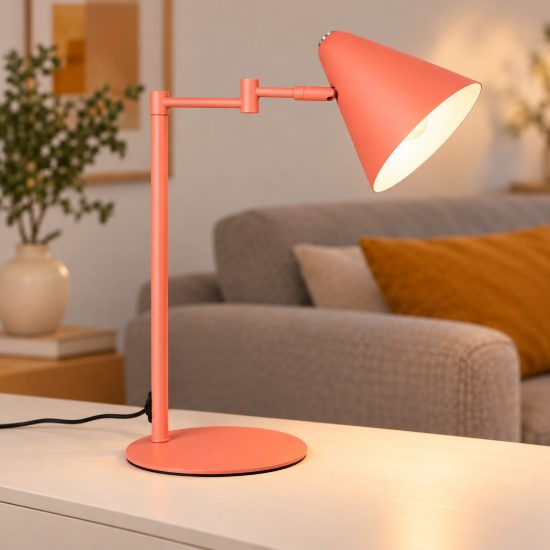 Lampada da tavolo orientabile moderna pesca con paralume a cono e interruttore