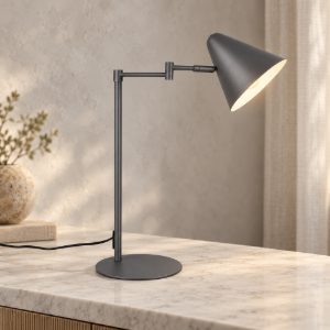 Lampada da tavolo per soggiorno orientabile moderna antracite con paralume a cono interruttore