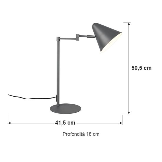 Lampada da tavolo per soggiorno orientabile moderna antracite con paralume a cono interruttore