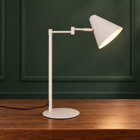Lampada da tavolo orientabile moderna grigio caldo con paralume a cono e interruttore