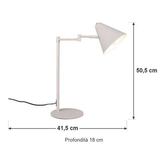 Lampada da tavolo orientabile moderna grigio caldo con paralume a cono e interruttore