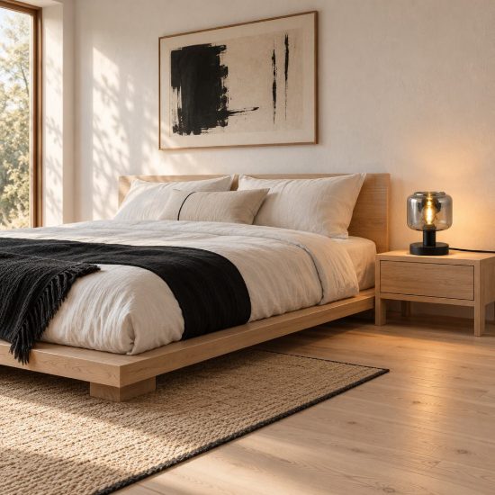 Abat-jour per comodino moderno nero con vetro cromato