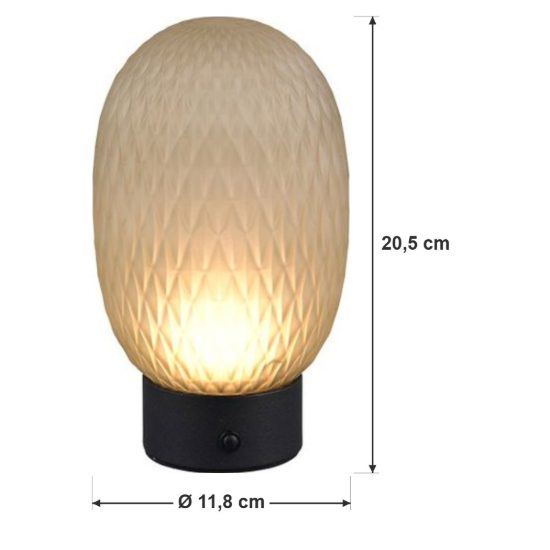 Abat-jour ricaricabile led 1,5w 3000k touch per comodino in vetro lavorato verde