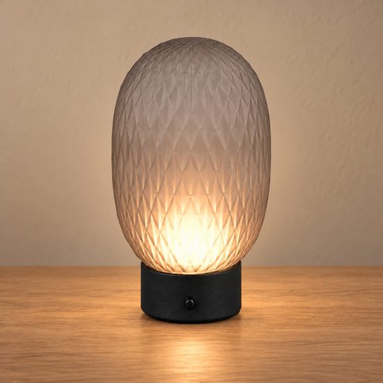 Abat-jour ricaricabile led 1,5w 3000k touch per comodino in vetro lavorato fumè
