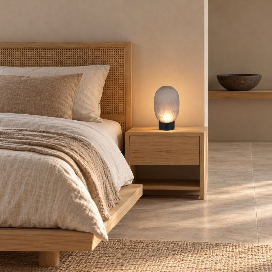 Abat-jour ricaricabile led 1,5w 3000k touch per comodino in vetro lavorato fumè