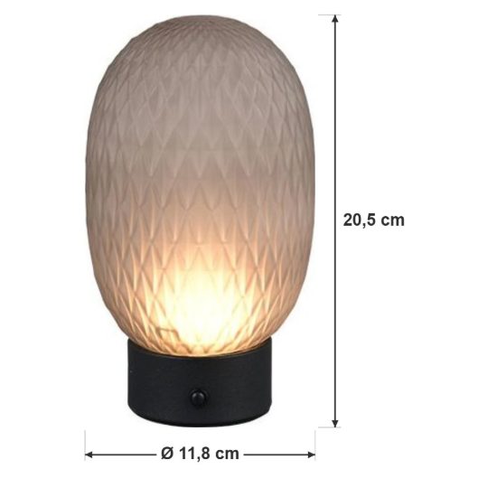 Abat-jour ricaricabile led 1,5w 3000k touch per comodino in vetro lavorato fumè