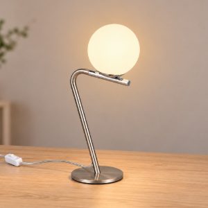 Abat-jour per comodino moderno nichel opaco e cromo con diffusore in vetro bianco