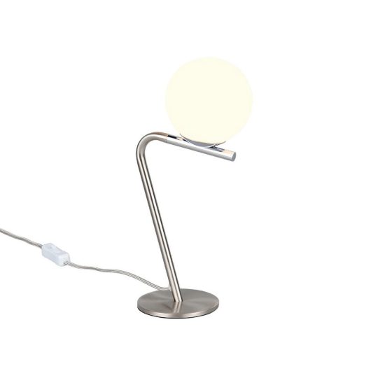 Abat-jour per comodino moderno nichel opaco e cromo con diffusore in vetro bianco