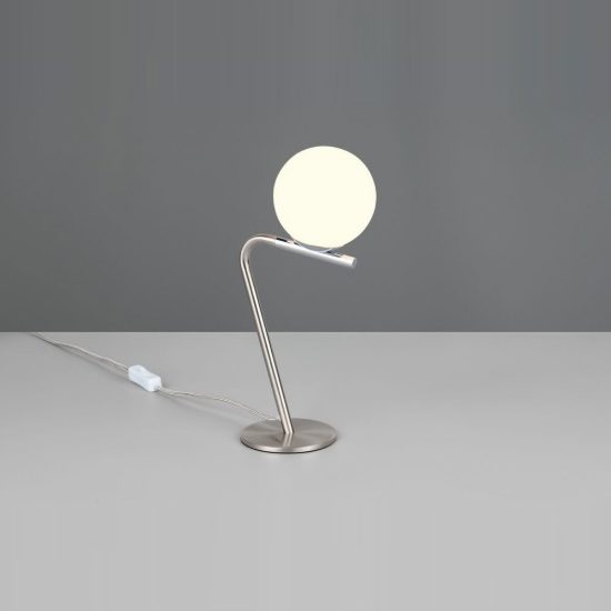Abat-jour per comodino moderno nichel opaco e cromo con diffusore in vetro bianco