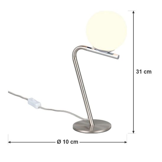 Abat-jour per comodino moderno nichel opaco e cromo con diffusore in vetro bianco