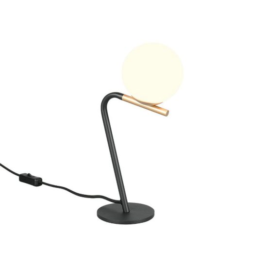 Abat-jour per comodino moderno nero e oro con diffusore in vetro bianco