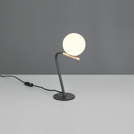 Abat-jour per comodino moderno nero e oro con diffusore in vetro bianco