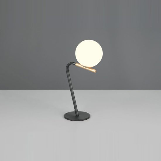 Abat-jour per comodino moderno nero e oro con diffusore in vetro bianco